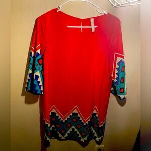 Moa Moa women's size M tunic red multicolor short sleeve dress